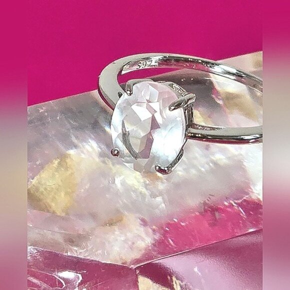 925 Sterling Silver Ring Sz 8.5 with Natural Rose Quartz Gemstone - Picture 8 of 8
